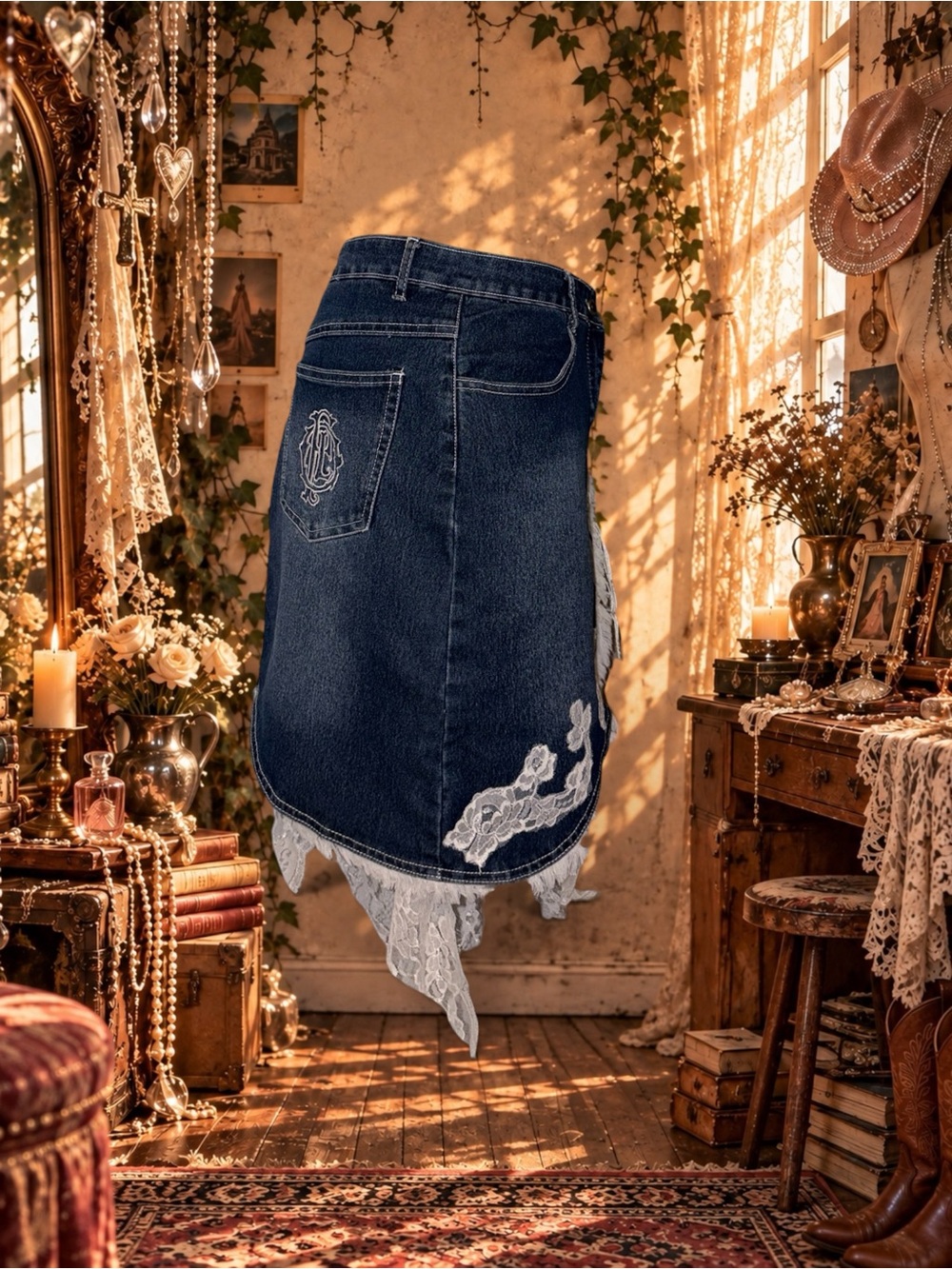 Vintage Y2K Polo Jeans Co. Ralph Lauren dark wash denim + lace fairy skirt 🕯️🪽 - Picture 9 of 10